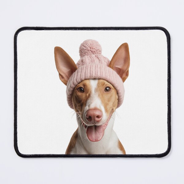 Item preview, Cozy Ibizan Hound dog Wearing Pink Winter Hat Trendy Animal Fashion Artwork designed and sold by LazyOwlStore.