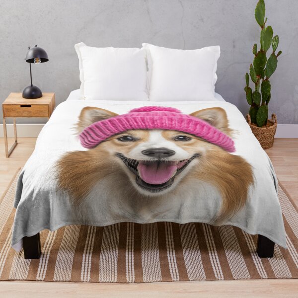 Item preview, Cozy Icelandic Sheepdog Wearing Pink Winter Hat Trendy Animal Fashion Artwork designed and sold by LazyOwlStore.