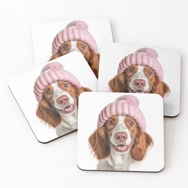 Item preview, Cozy Irish Red and White Setter dog Wearing Pink Winter Hat Trendy Animal Fashion Artwork designed and sold by LazyOwlStore.
