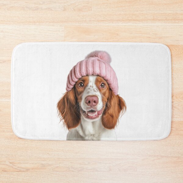 Item preview, Cozy Irish Red and White Setter dog Wearing Pink Winter Hat Trendy Animal Fashion Artwork designed and sold by LazyOwlStore.
