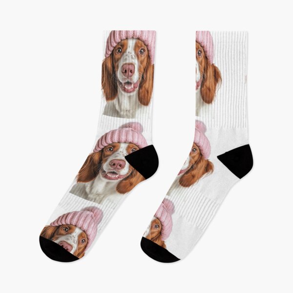 Item preview, Cozy Irish Red and White Setter dog Wearing Pink Winter Hat Trendy Animal Fashion Artwork designed and sold by LazyOwlStore.