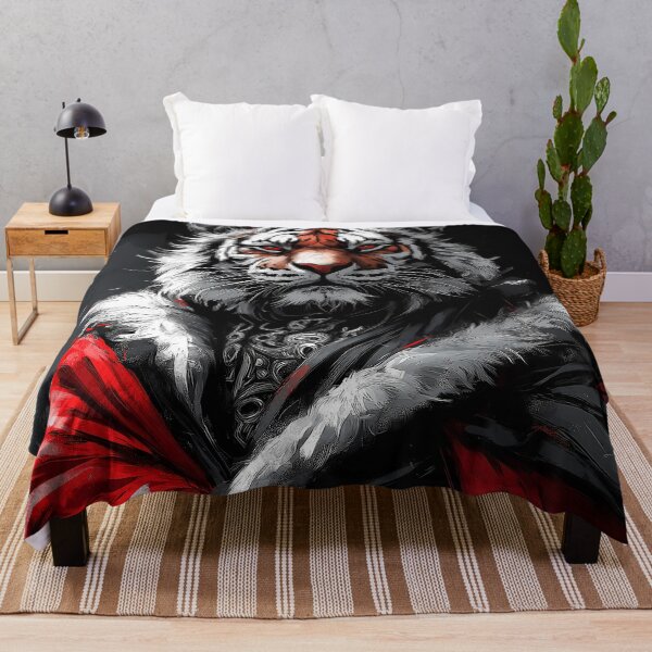 Item preview, Wild Animal Royal Tiger Warrior Wearing Red Cape And Holding Staff Against Dark Backdrop designed and sold by odcpappels.
