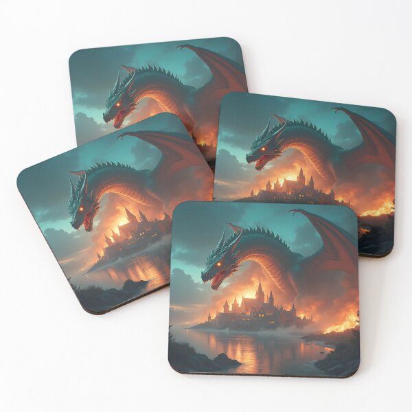 Item preview, A dragon destroying a town by a lake. designed and sold by snow7767.