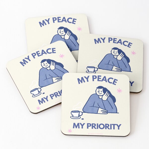 Item preview, Peace Priority Art – Minimalist Woman & Coffee Illustration designed and sold by SmolSummer.Homie.