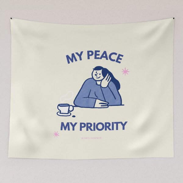 Item preview, Peace Priority Art – Minimalist Woman & Coffee Illustration designed and sold by SmolSummer.Homie.