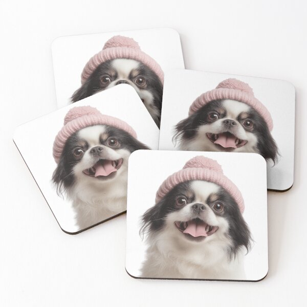 Item preview, Cozy Japanese Chin dog Wearing Pink Winter Hat Trendy Animal Fashion Artwork designed and sold by LazyOwlStore.