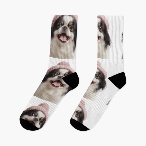 Item preview, Cozy Japanese Chin dog Wearing Pink Winter Hat Trendy Animal Fashion Artwork designed and sold by LazyOwlStore.
