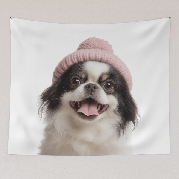 Item preview, Cozy Japanese Chin dog Wearing Pink Winter Hat Trendy Animal Fashion Artwork designed and sold by LazyOwlStore.