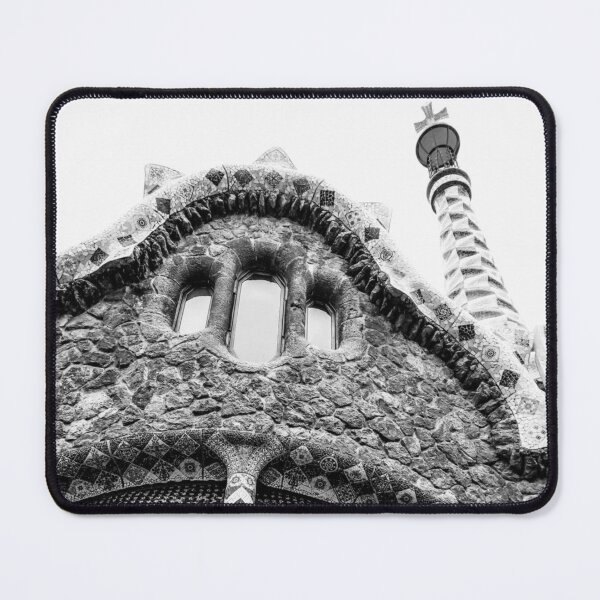 Item preview, Park Güell Building Detail – Black and White Architectural Photography designed and sold by photo-travel.