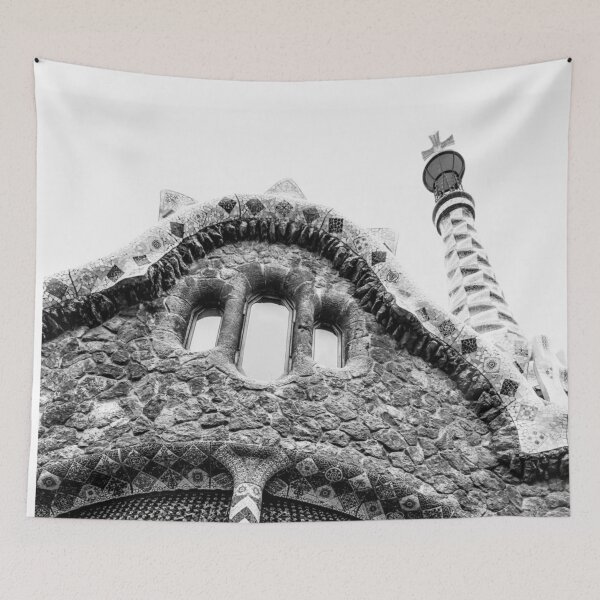 Item preview, Park Güell Building Detail – Black and White Architectural Photography designed and sold by MetaModel Editions.