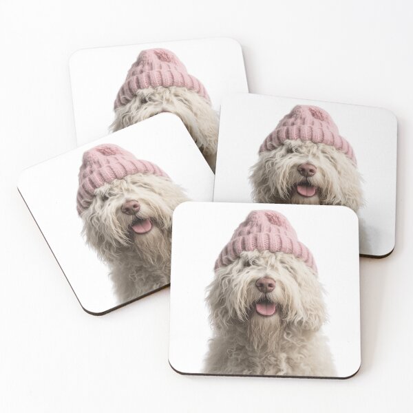 Item preview, Cozy Komondor dog Wearing Pink Winter Hat Trendy Animal Fashion Artwork designed and sold by LazyOwlStore.