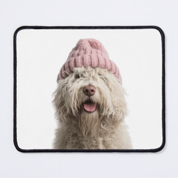 Item preview, Cozy Komondor dog Wearing Pink Winter Hat Trendy Animal Fashion Artwork designed and sold by LazyOwlStore.
