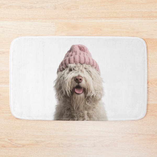 Item preview, Cozy Komondor dog Wearing Pink Winter Hat Trendy Animal Fashion Artwork designed and sold by LazyOwlStore.
