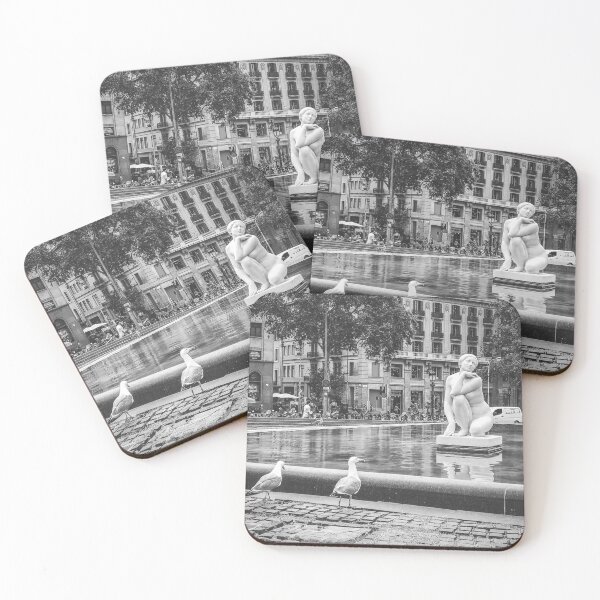 Item preview, Plaça Catalunya Fountain – Black and White Urban Photography designed and sold by MetaModel Editions.