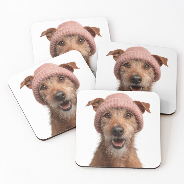 Item preview, Cozy Irish Terrier dog Wearing Pink Winter Hat Trendy Animal Fashion Artwork designed and sold by LazyOwlStore.