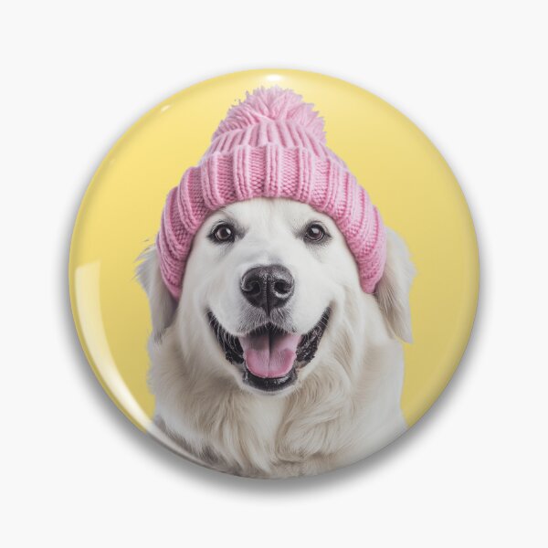 Item preview, Cozy Kuvasz dog Wearing Pink Winter Hat Trendy Animal Fashion Artwork designed and sold by LazyOwlStore.