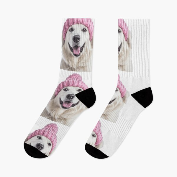 Item preview, Cozy Kuvasz dog Wearing Pink Winter Hat Trendy Animal Fashion Artwork designed and sold by LazyOwlStore.