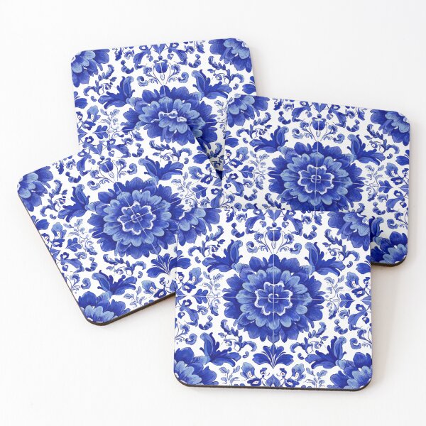 Item preview, Royal Blue Azulejos Portugal Flowers Pattern designed and sold by GrinGalore.