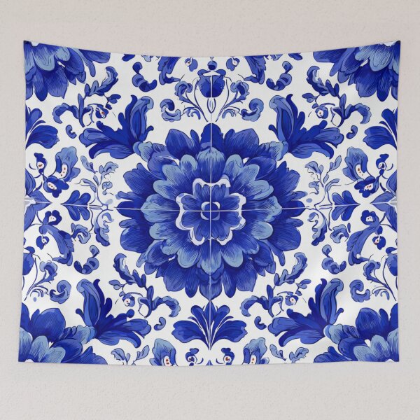 Item preview, Royal Blue Azulejos Portugal Flowers Pattern designed and sold by GrinGalore.