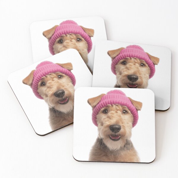 Item preview, Cozy Lakeland Terrier dog Wearing Pink Winter Hat Trendy Animal Fashion Artwork designed and sold by LazyOwlStore.