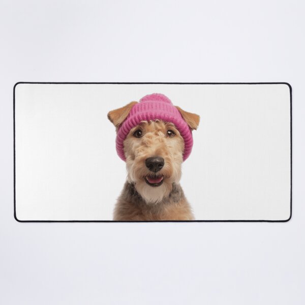 Item preview, Cozy Lakeland Terrier dog Wearing Pink Winter Hat Trendy Animal Fashion Artwork designed and sold by LazyOwlStore.