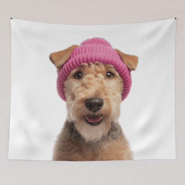 Item preview, Cozy Lakeland Terrier dog Wearing Pink Winter Hat Trendy Animal Fashion Artwork designed and sold by LazyOwlStore.