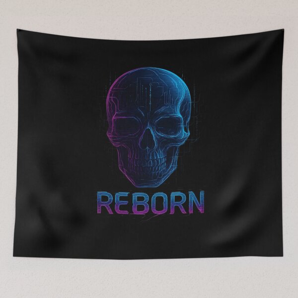 Item preview, REBORN – Futuristic Neon Skull Glitch Art designed and sold by Moodelier.