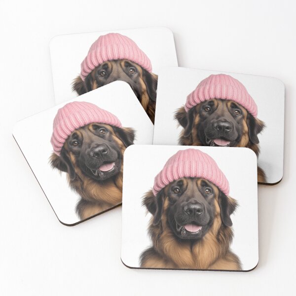 Item preview, Cozy Leonberger dog Wearing Pink Winter Hat Trendy Animal Fashion Artwork designed and sold by LazyOwlStore.
