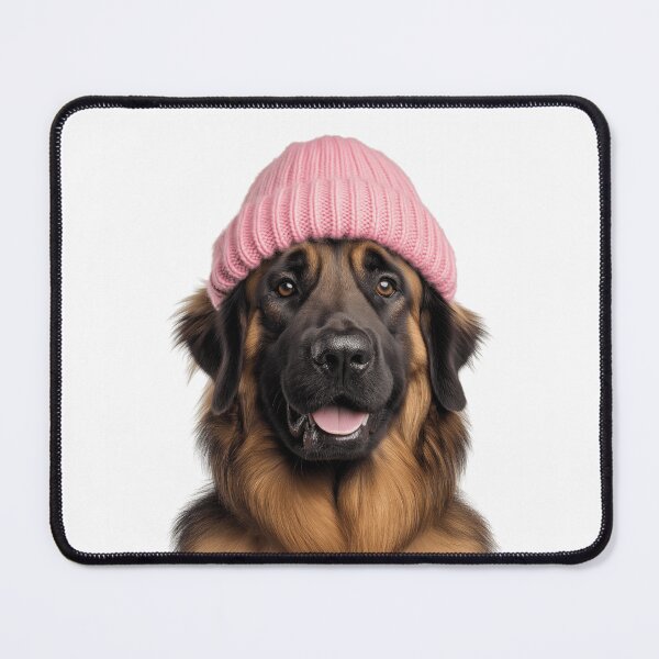 Item preview, Cozy Leonberger dog Wearing Pink Winter Hat Trendy Animal Fashion Artwork designed and sold by LazyOwlStore.