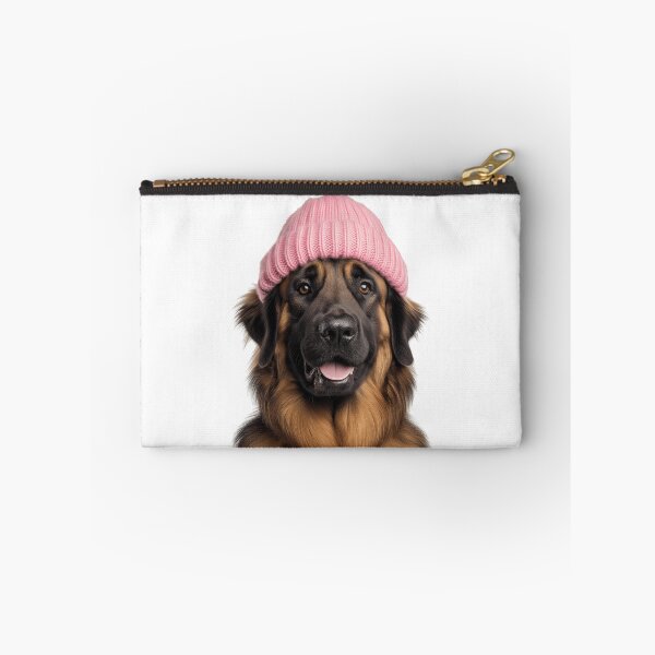 Item preview, Cozy Leonberger dog Wearing Pink Winter Hat Trendy Animal Fashion Artwork designed and sold by LazyOwlStore.
