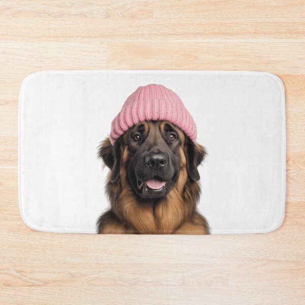 Item preview, Cozy Leonberger dog Wearing Pink Winter Hat Trendy Animal Fashion Artwork designed and sold by LazyOwlStore.