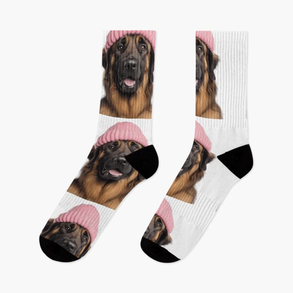 Item preview, Cozy Leonberger dog Wearing Pink Winter Hat Trendy Animal Fashion Artwork designed and sold by LazyOwlStore.