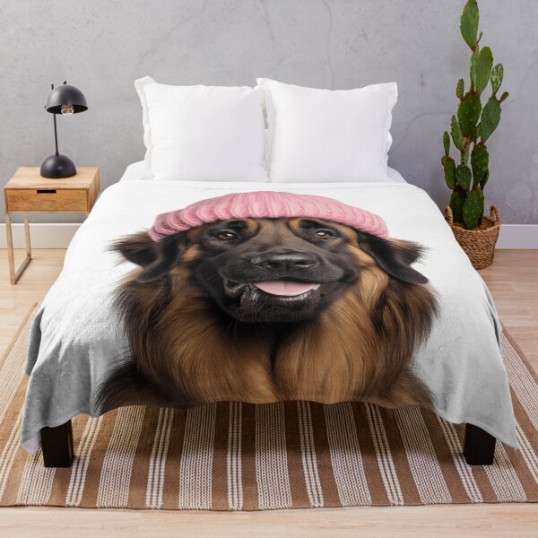Item preview, Cozy Leonberger dog Wearing Pink Winter Hat Trendy Animal Fashion Artwork designed and sold by LazyOwlStore.
