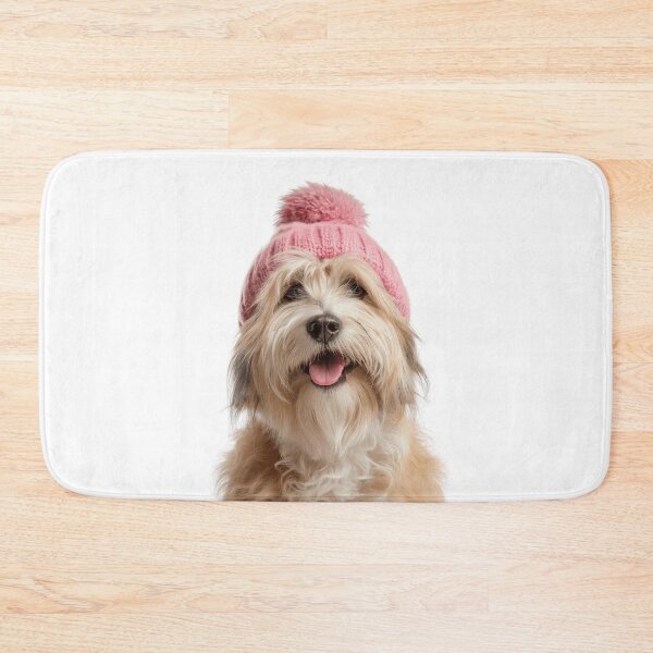 Item preview, Cozy Lowchen dog Wearing Pink Winter Hat Trendy Animal Fashion Artwork designed and sold by LazyOwlStore.