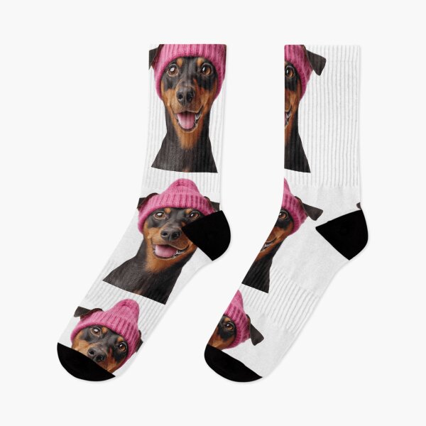 Item preview, Cozy Manchester Terrier dog Wearing Pink Winter Hat Trendy Animal Fashion Artwork designed and sold by LazyOwlStore.