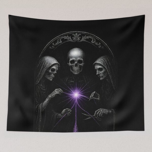 Item preview, Macabre Spinners of Fate: Skeleton Fates in the Thread of Life designed and sold by Shoot-The-Moon.