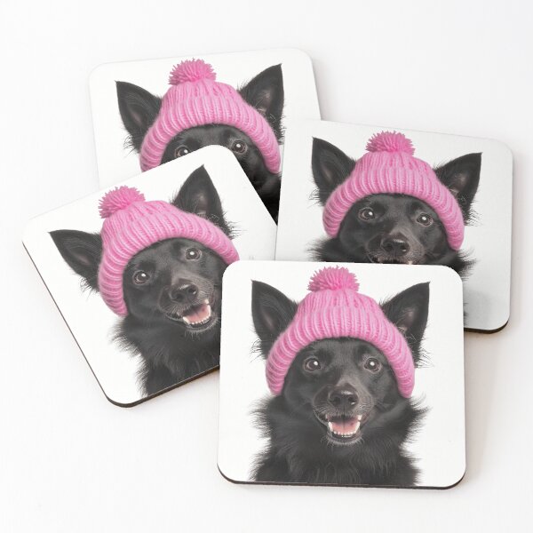 Item preview, Cozy Mudi dog Wearing Pink Winter Hat Trendy Animal Fashion Artwork designed and sold by LazyOwlStore.