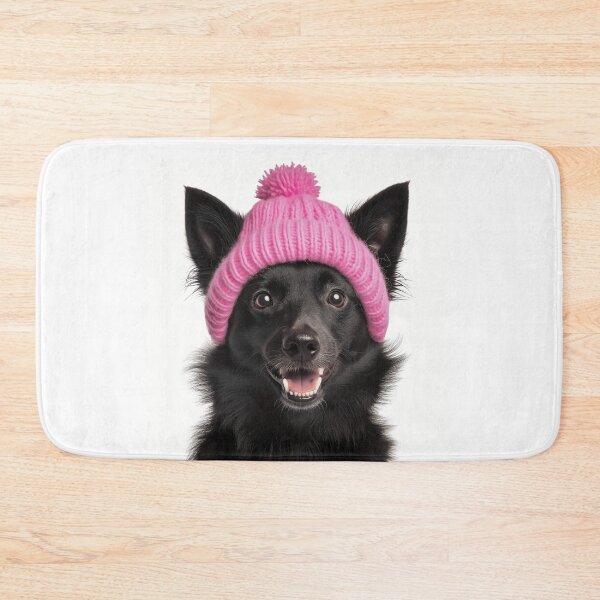 Item preview, Cozy Mudi dog Wearing Pink Winter Hat Trendy Animal Fashion Artwork designed and sold by LazyOwlStore.