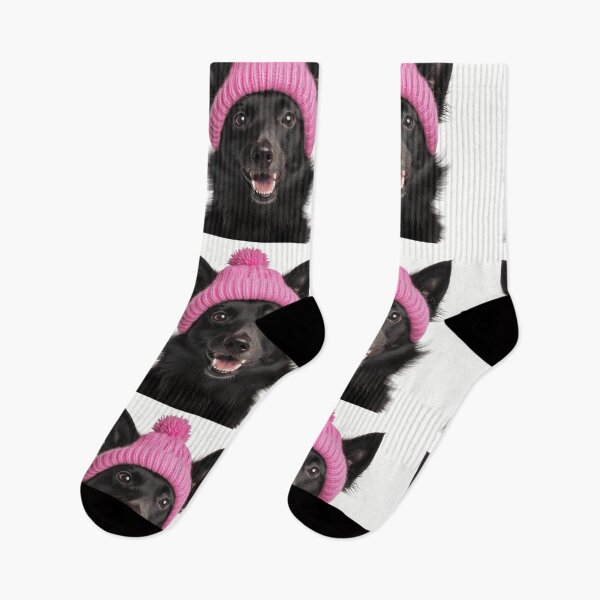 Item preview, Cozy Mudi dog Wearing Pink Winter Hat Trendy Animal Fashion Artwork designed and sold by LazyOwlStore.