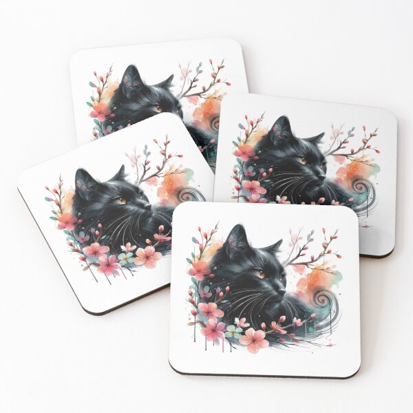 Item preview, A beautiful and stylish black cat lying on colorful flowers designed and sold by Marcoshop10.