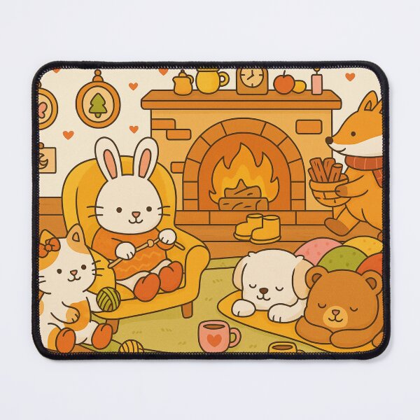 Item preview, Cozy Critter Cabin – Cute Autumn Animal Friends by the Fire designed and sold by Sandy's Cheeky Studio.