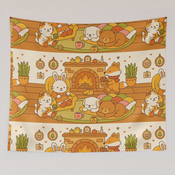 Item preview, Cozy Critter Cabin – Cute Autumn Animal Friends by the Fire designed and sold by Sandy's Cheeky Studio.