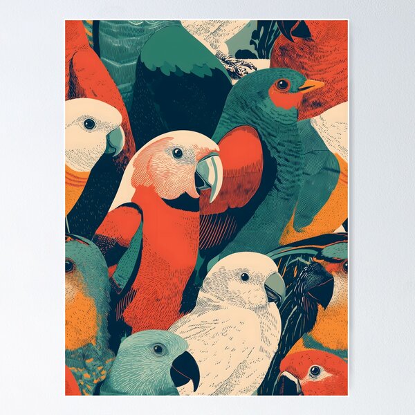 Item preview, Colorful Tropical Parrots Art Illustration Pattern designed and sold by Altered Pixels.