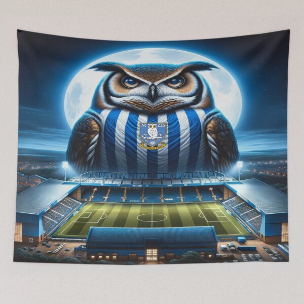 Item preview, Majestic Owl Over Hillsborough - Moonlit Elegance Sheff Wed Fan Art designed and sold by Final Whistle Art.
