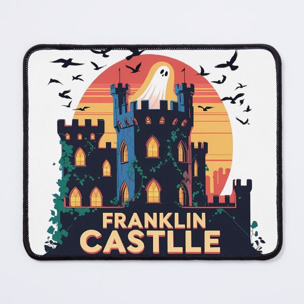Item preview, Franklin Castle Sunset – Retro Flat Gothic Vector Art with Tower Silhouettes | Haunted Ohio Landmark designed and sold by LoliDesignShop.