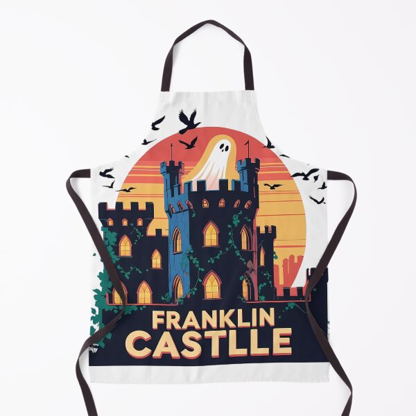 Item preview, Franklin Castle Sunset – Retro Flat Gothic Vector Art with Tower Silhouettes | Haunted Ohio Landmark designed and sold by LoliDesignShop.