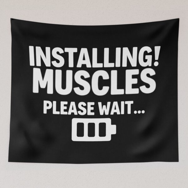 Item preview, Funny Gym Design – Installing Muscles with Battery Icon designed and sold by GRITMOOD.