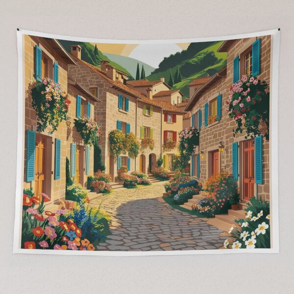 Item preview, Retro Mediterranean Village - Tuscan Flower Lane designed and sold by Arkeso.