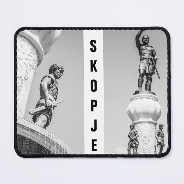 Item preview, Black and White Statue of Skopje – Iconic Landmark with 'Skopje' Text designed and sold by MetaModel Editions.