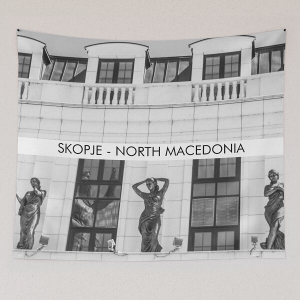 Item preview, Black and White Skopje Architecture – Classical Statues and Historic Building designed and sold by photo-travel.
